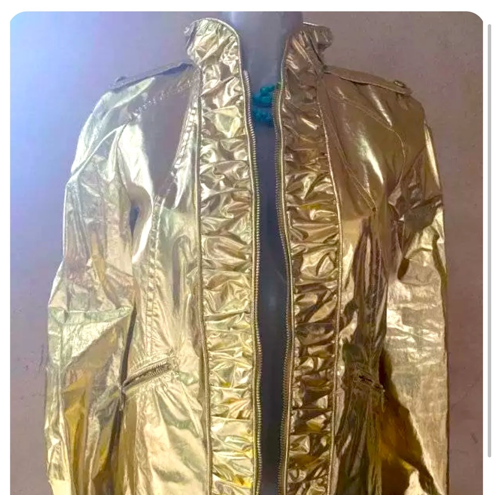 New Burberry Brit uk gold faux leather ruffles jacket coat